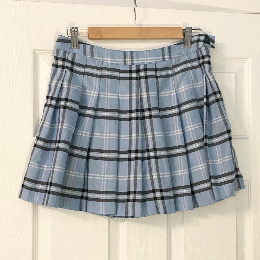 Streetwear Society Light Blue Plaid Mini Skirt